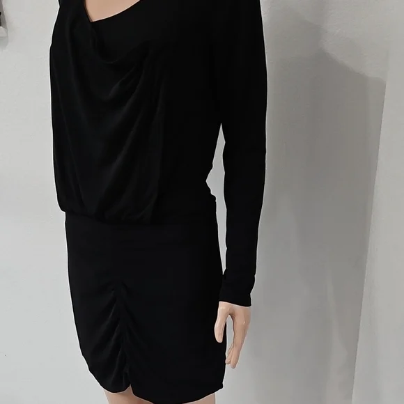 BCBGeneration Black Ribbed Ruched Long Sleeve Sheath Dress - Picture 4 of 11